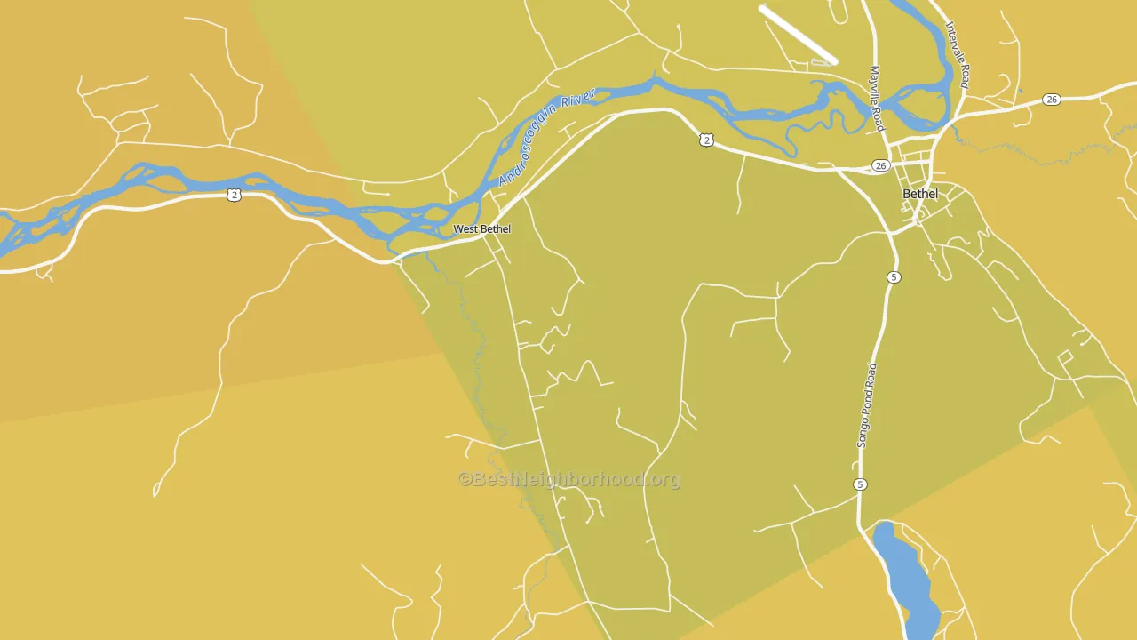 Map of the best neighborhoods in the West Bethel area, with better matches in green and worse matches in red