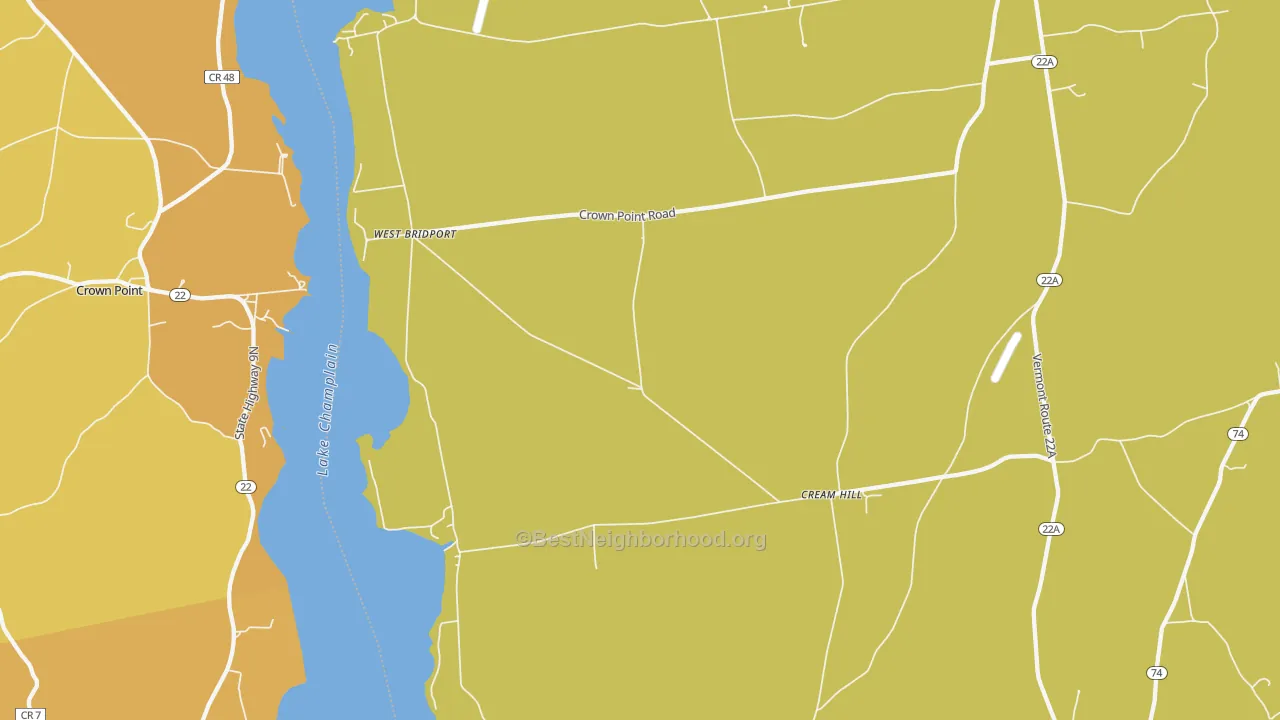 Map of the best neighborhoods in the West Bridport area, with better matches in green and worse matches in red