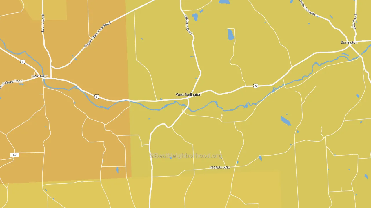 Map of the best neighborhoods in the West Burlington area, with better matches in green and worse matches in red