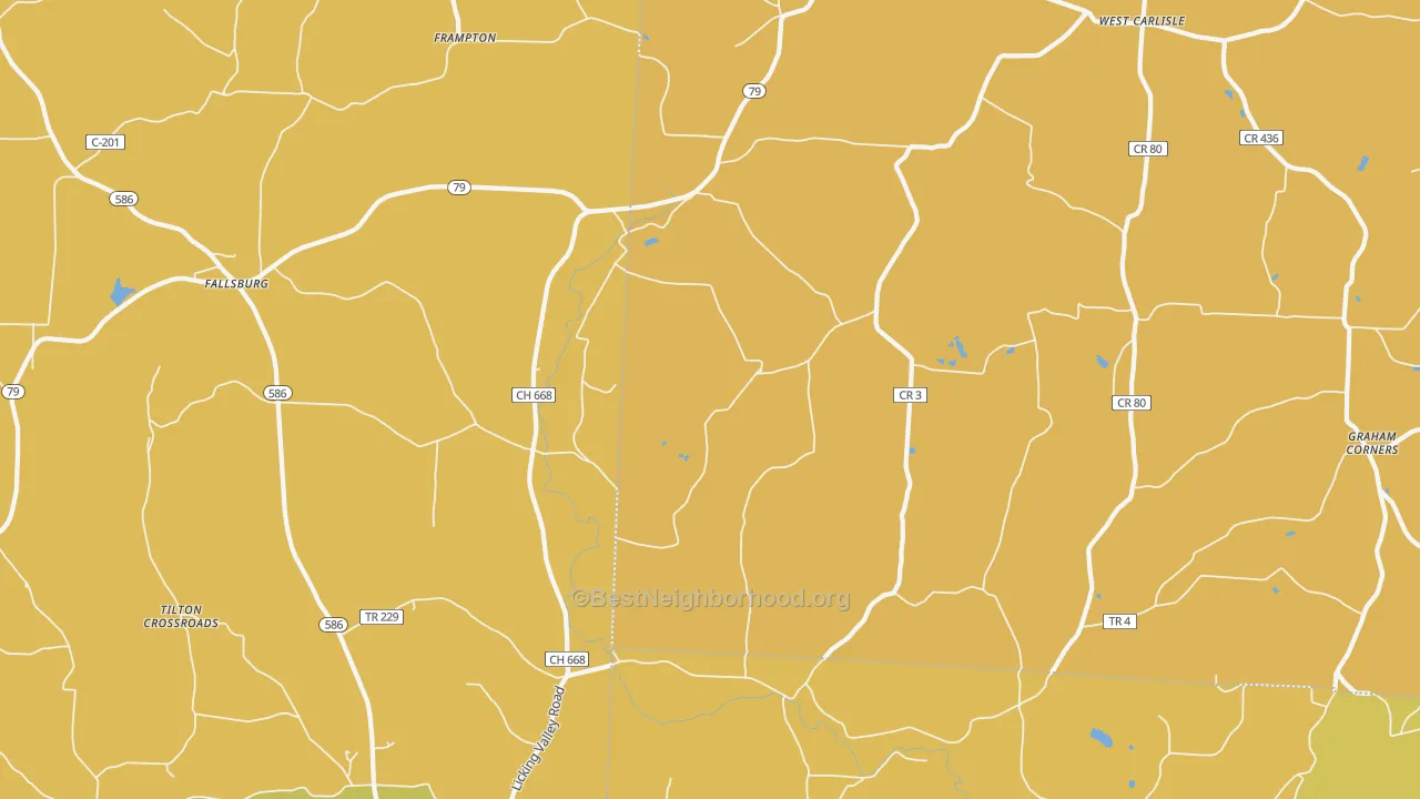 Map of the best neighborhoods in the West Carlisle area, with better matches in green and worse matches in red