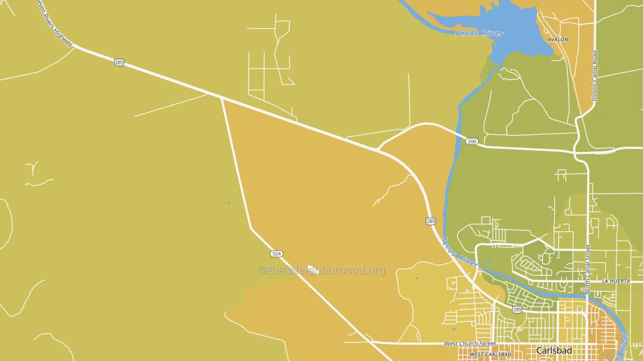 Map of the best neighborhoods in the West Carlsbad area, with better matches in green and worse matches in red