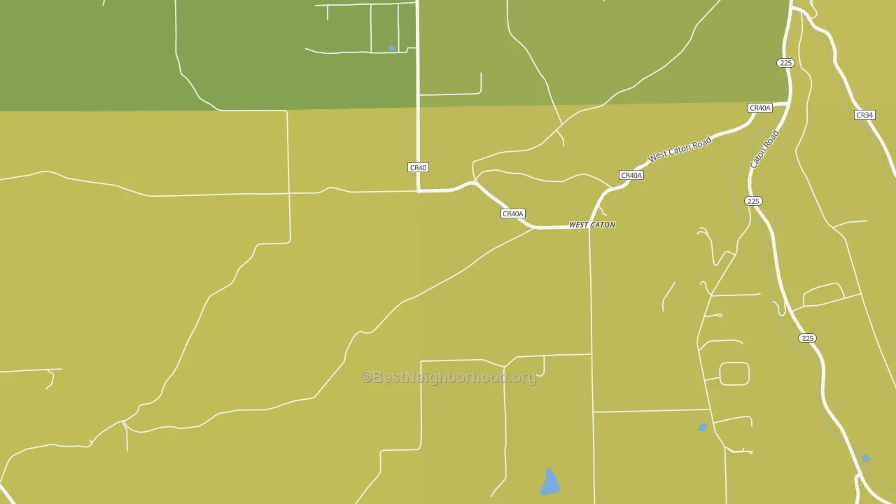 Map of the best neighborhoods in the West Caton area, with better matches in green and worse matches in red