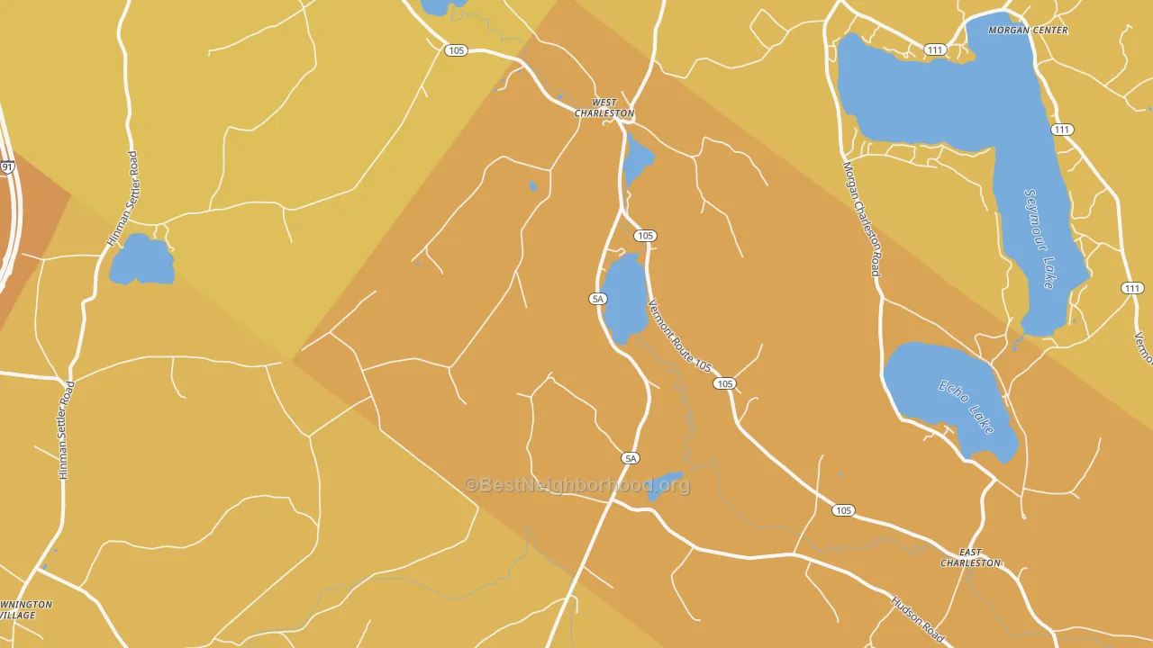 Map of the best neighborhoods in the West Charleston area, with better matches in green and worse matches in red