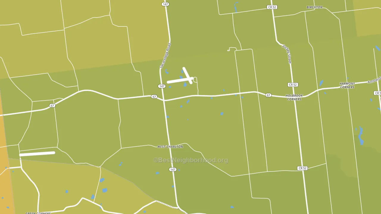 Map of the best neighborhoods in the West Charlton area, with better matches in green and worse matches in red