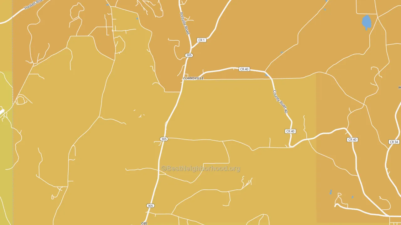 Map of the best neighborhoods in the West Clarksville area, with better matches in green and worse matches in red