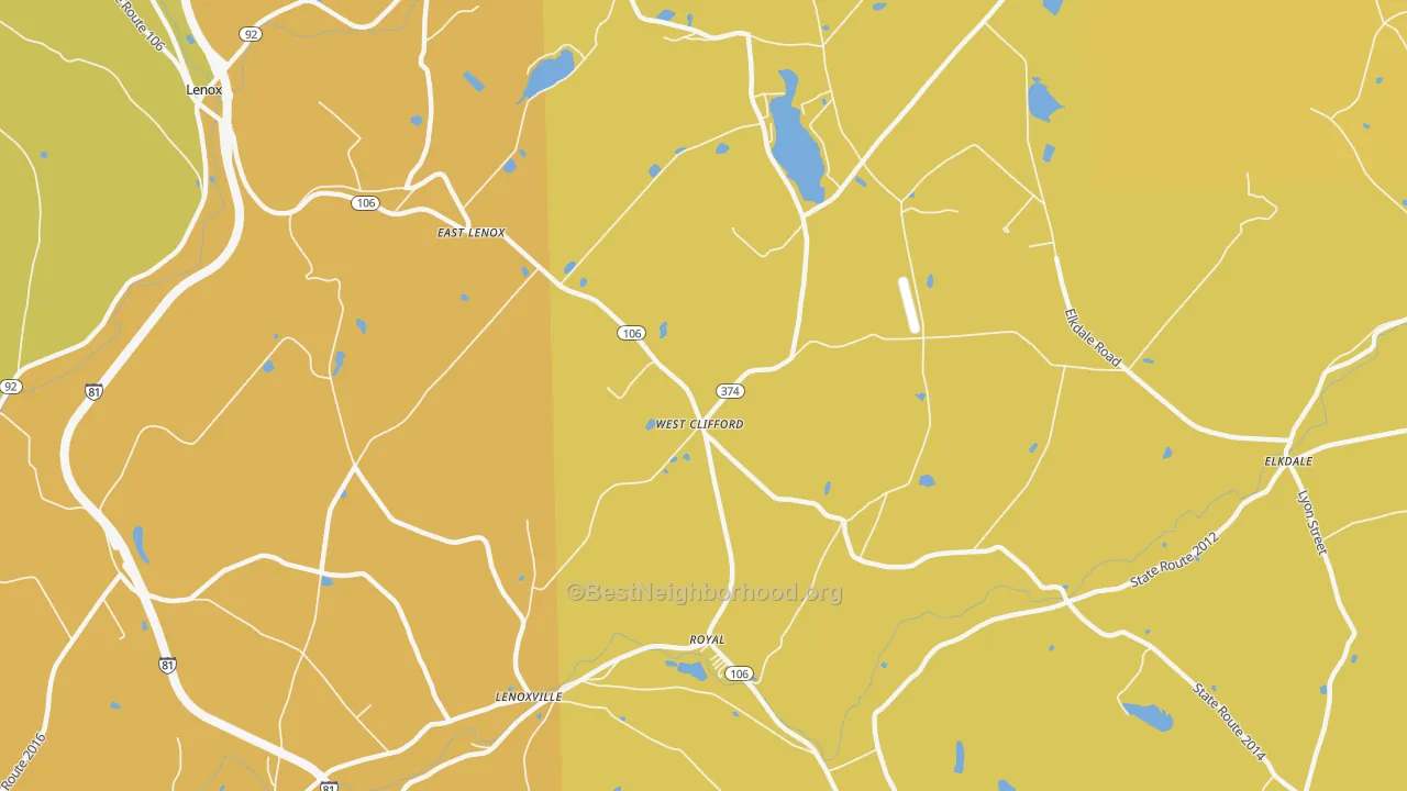 Map of the best neighborhoods in the West Clifford area, with better matches in green and worse matches in red