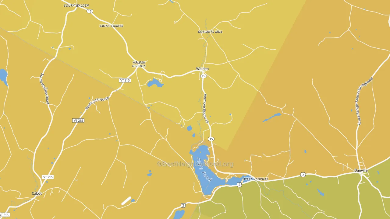 Map of the best neighborhoods in the West Danville area, with better matches in green and worse matches in red