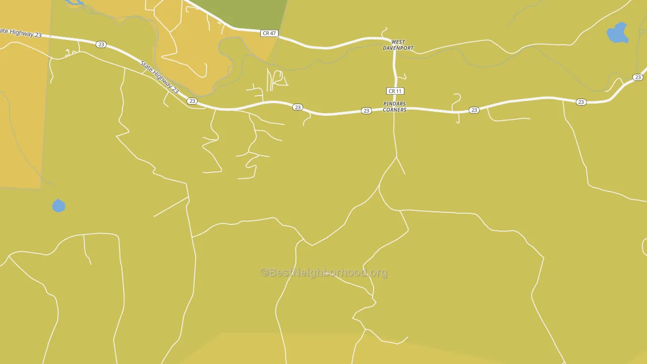 Map of the best neighborhoods in the West Davenport area, with better matches in green and worse matches in red