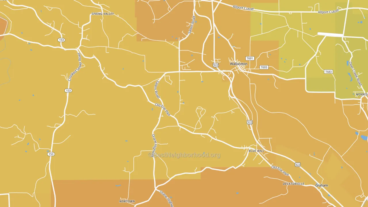Map of the best neighborhoods in the West Decatur area, with better matches in green and worse matches in red