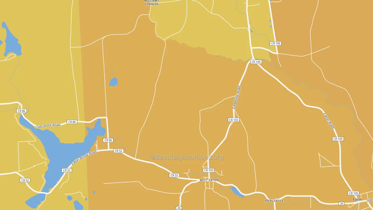 Map of the best neighborhoods in the West Eaton area, with better matches in green and worse matches in red