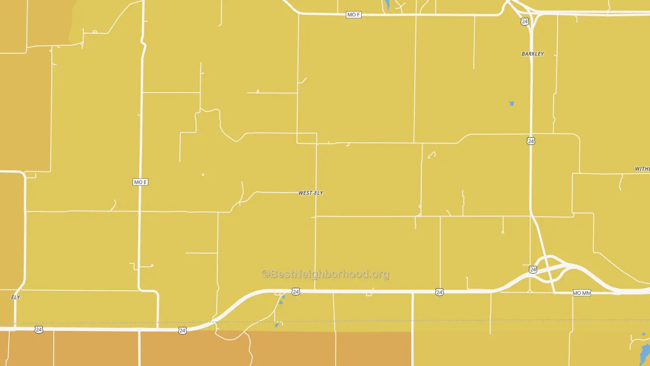 Map of the best neighborhoods in the West Ely area, with better matches in green and worse matches in red