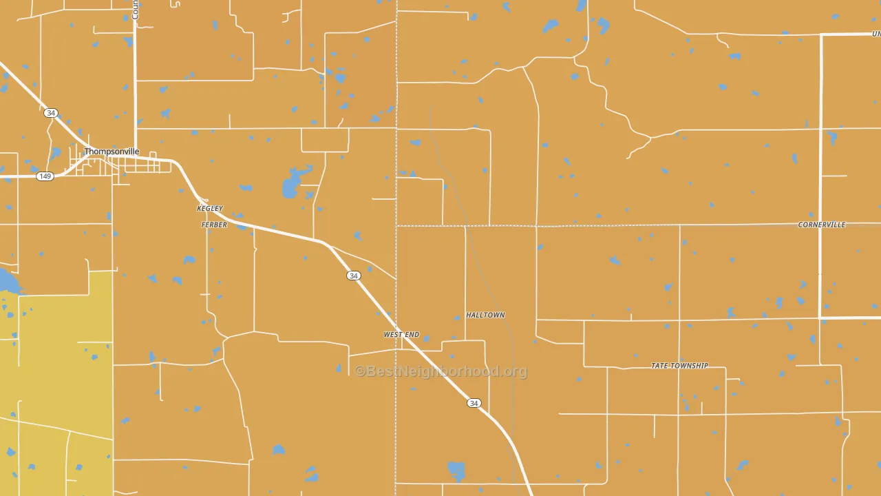 Map of the best neighborhoods in the West End area, with better matches in green and worse matches in red