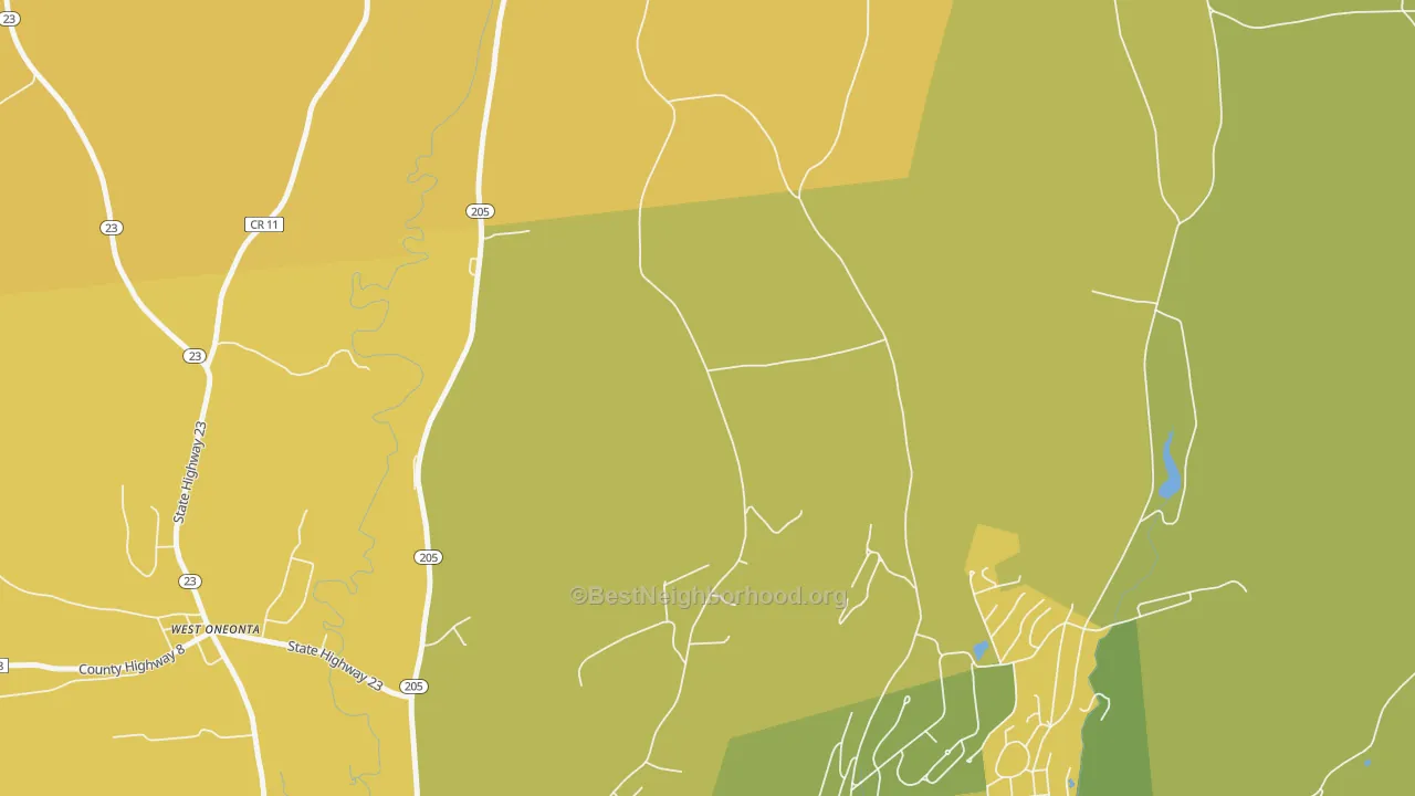 Map of the best neighborhoods in the West End area, with better matches in green and worse matches in red
