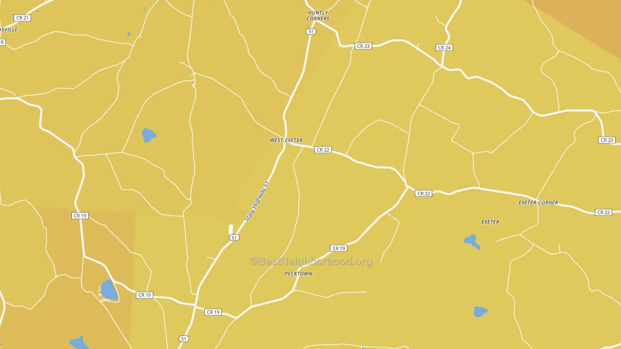 Map of the best neighborhoods in the West Exeter area, with better matches in green and worse matches in red