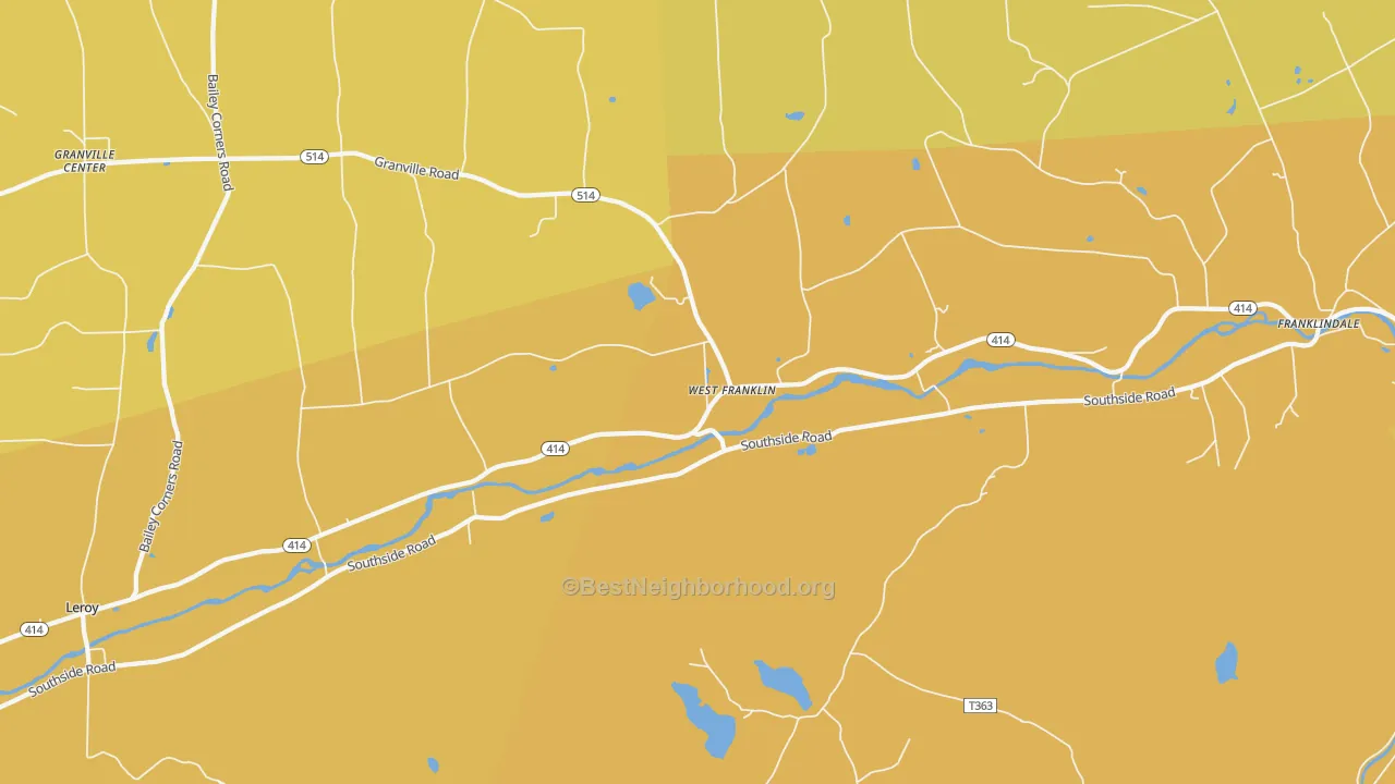 Map of the best neighborhoods in the West Franklin area, with better matches in green and worse matches in red