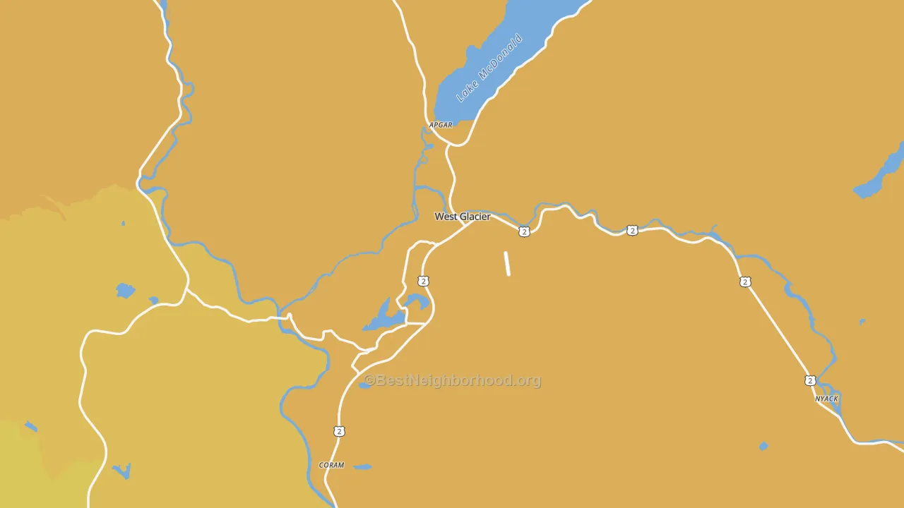 Map of the best neighborhoods in the West Glacier area, with better matches in green and worse matches in red