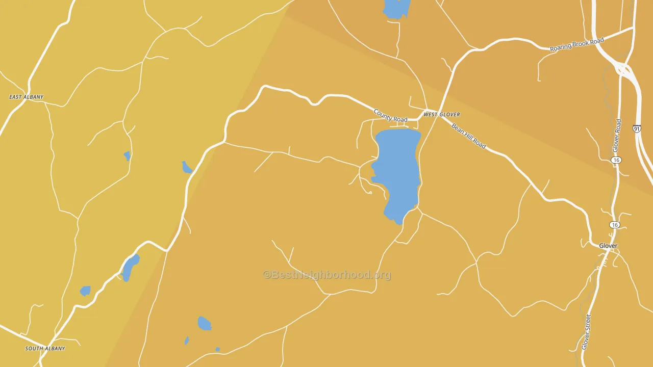 Map of the best neighborhoods in the West Glover area, with better matches in green and worse matches in red