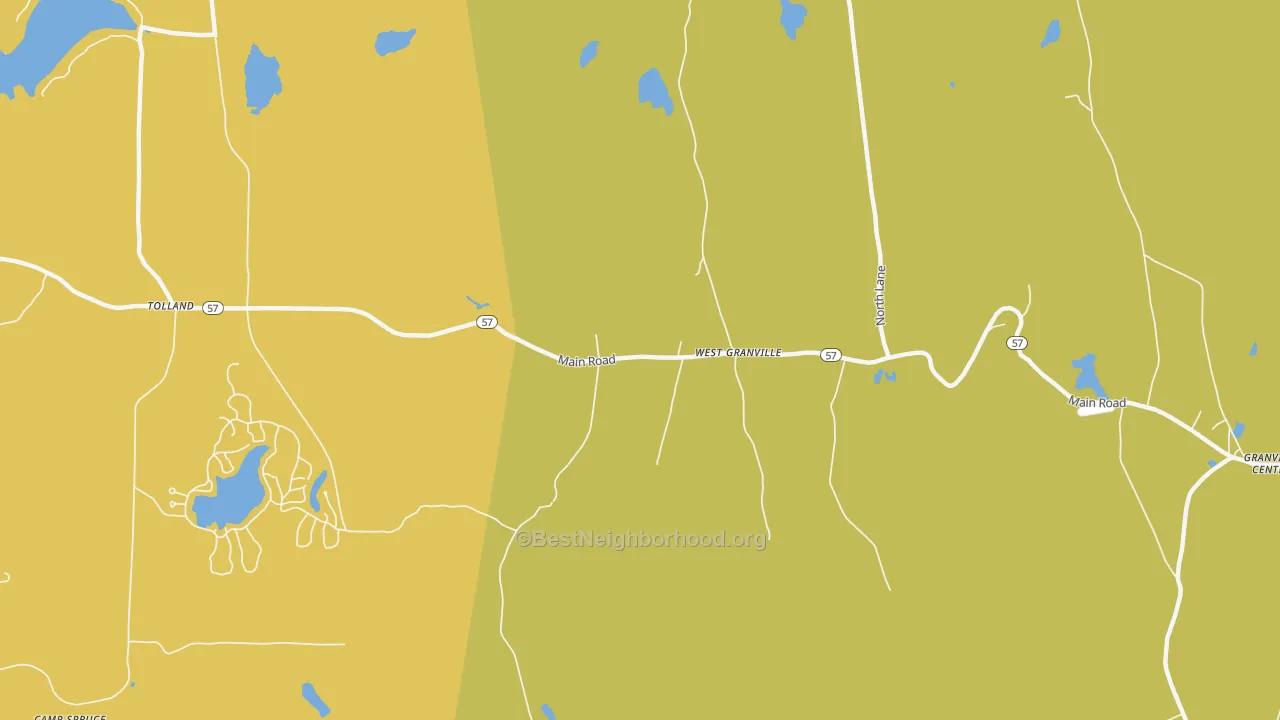 Map of the best neighborhoods in the West Granville area, with better matches in green and worse matches in red