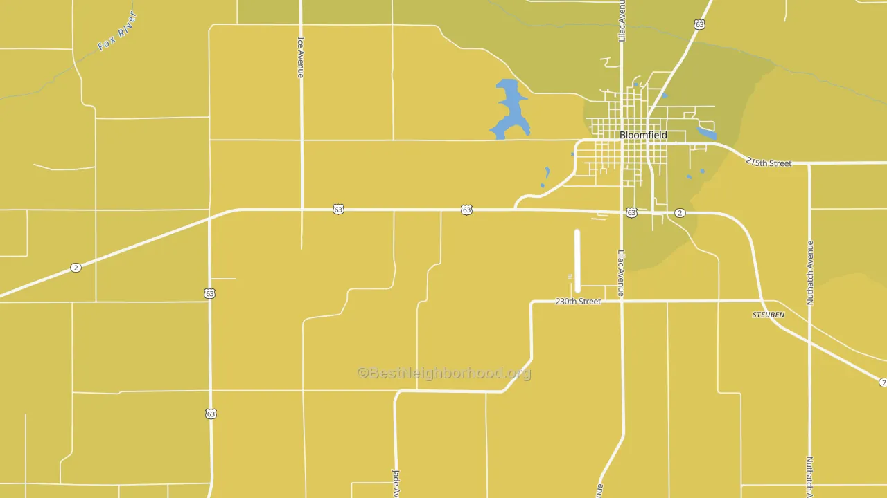 Map of the best neighborhoods in the West Grove area, with better matches in green and worse matches in red