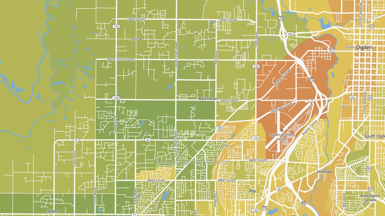 Map of the best neighborhoods in the West Haven area, with better matches in green and worse matches in red
