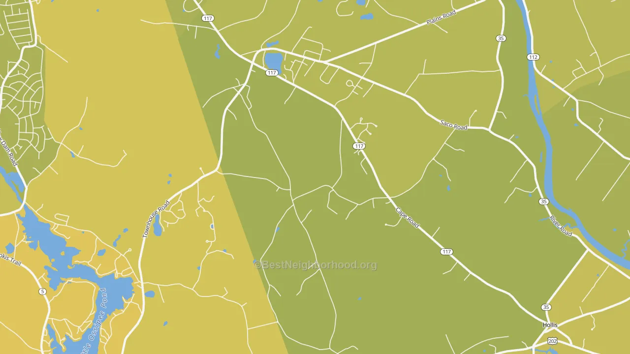 Map of the best neighborhoods in the West Hollis area, with better matches in green and worse matches in red
