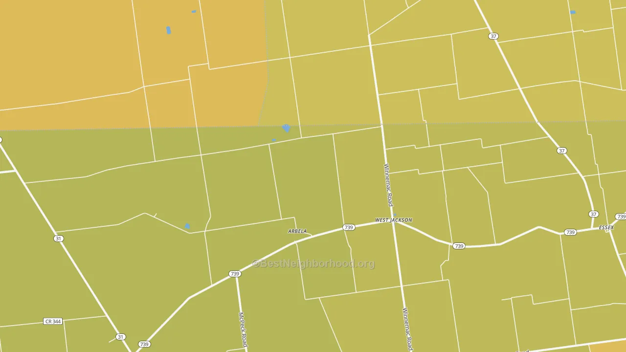 Map of the best neighborhoods in the West Jackson area, with better matches in green and worse matches in red