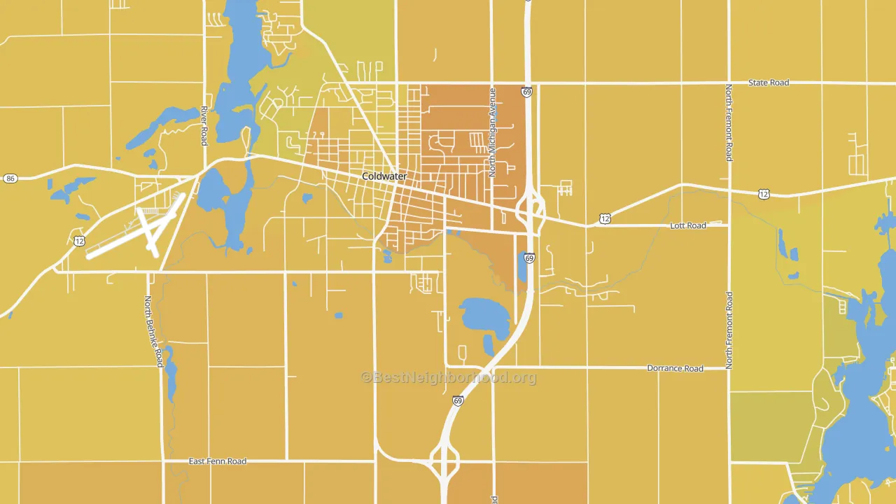 Map of the best neighborhoods in the West Kinderhook area, with better matches in green and worse matches in red