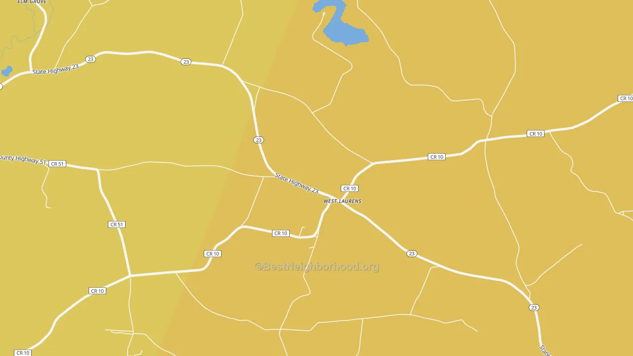Map of the best neighborhoods in the West Laurens area, with better matches in green and worse matches in red