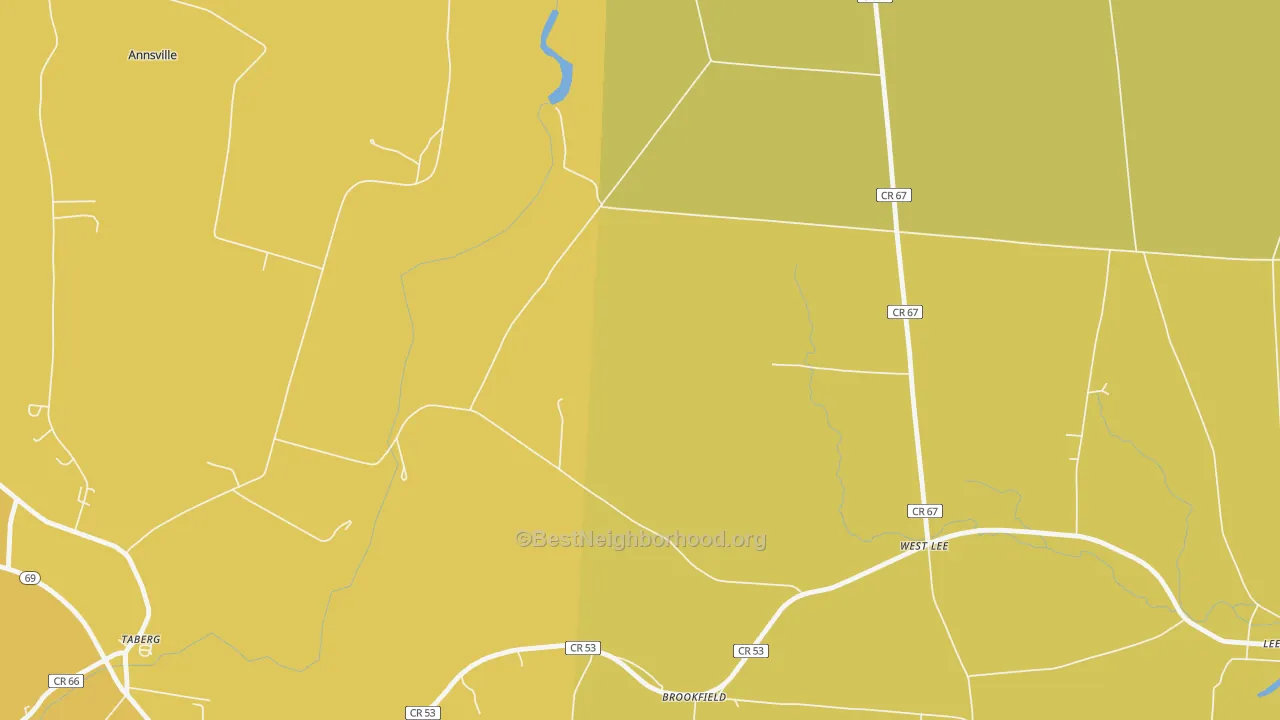 Map of the best neighborhoods in the West Lee area, with better matches in green and worse matches in red