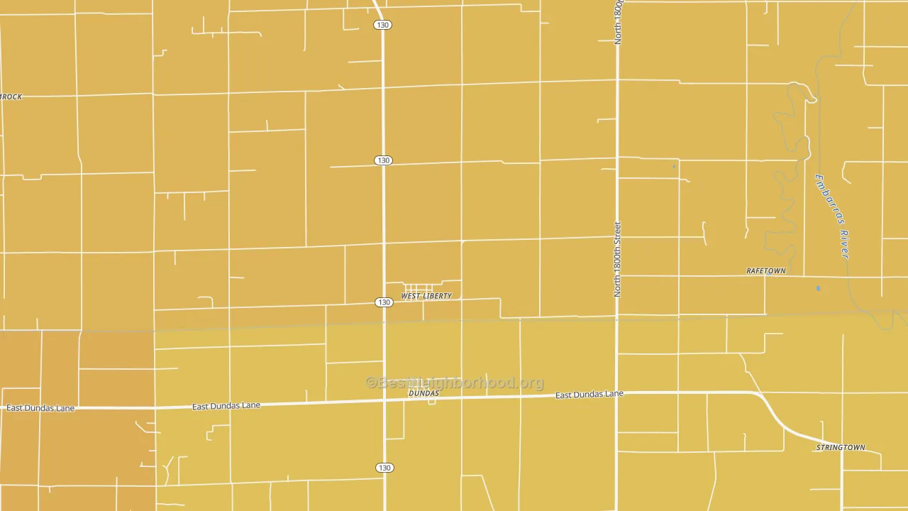 Map of the best neighborhoods in the West Liberty area, with better matches in green and worse matches in red