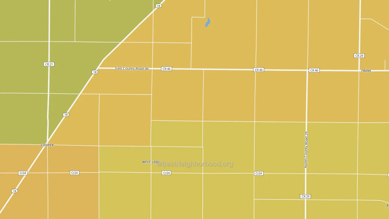 Map of the best neighborhoods in the West Lodi area, with better matches in green and worse matches in red