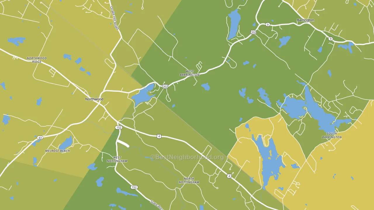 Map of the best neighborhoods in the West Nottingham area, with better matches in green and worse matches in red