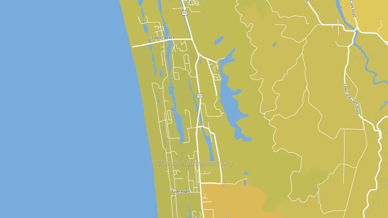 Map of the best neighborhoods in the West area, with better matches in green and worse matches in red