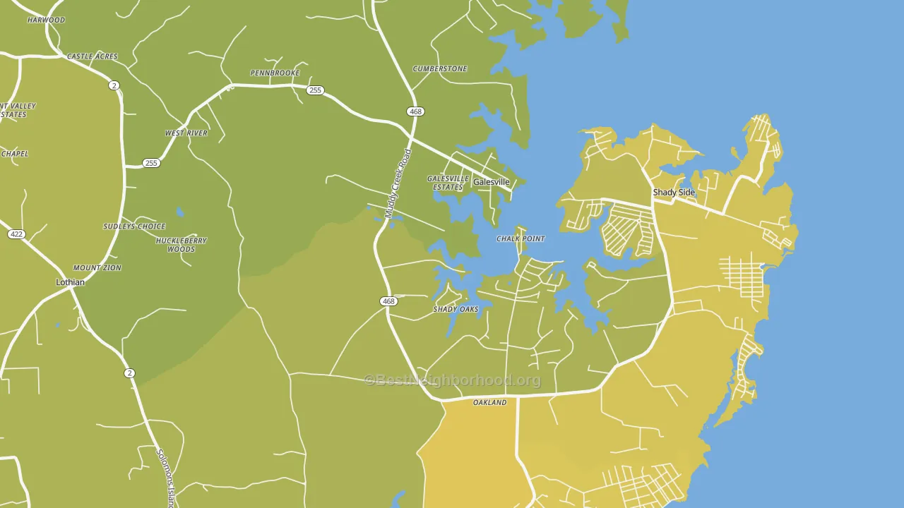 Map of the best neighborhoods in the West River area, with better matches in green and worse matches in red