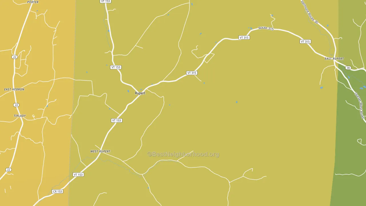Map of the best neighborhoods in the West Rupert area, with better matches in green and worse matches in red