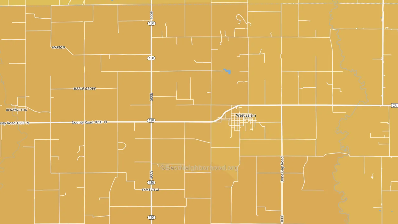 Map of the best neighborhoods in the West Salem area, with better matches in green and worse matches in red