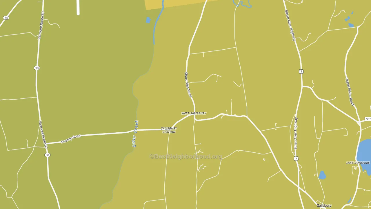 Map of the best neighborhoods in the West Salisbury area, with better matches in green and worse matches in red