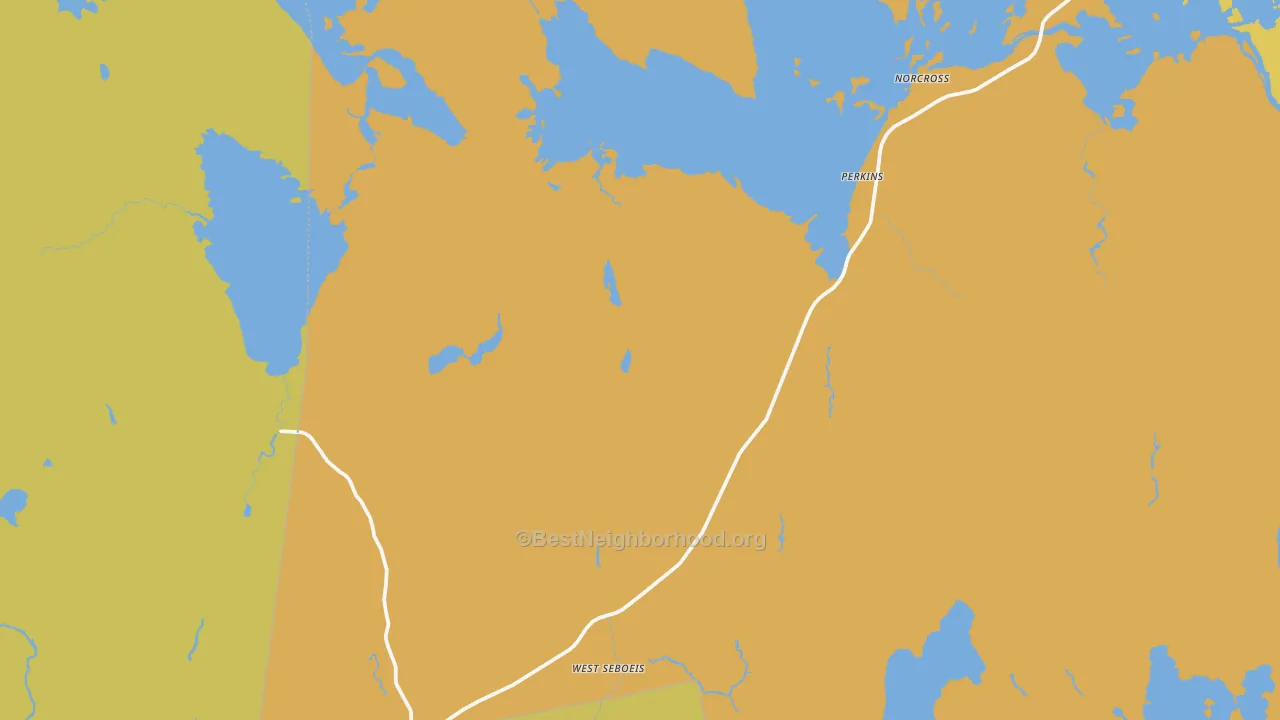 Map of the best neighborhoods in the West Seboeis area, with better matches in green and worse matches in red
