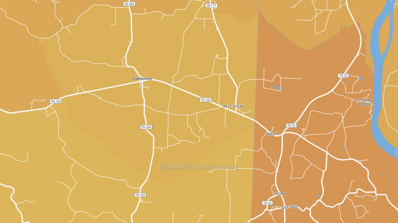 Map of the best neighborhoods in the West Shiloh area, with better matches in green and worse matches in red