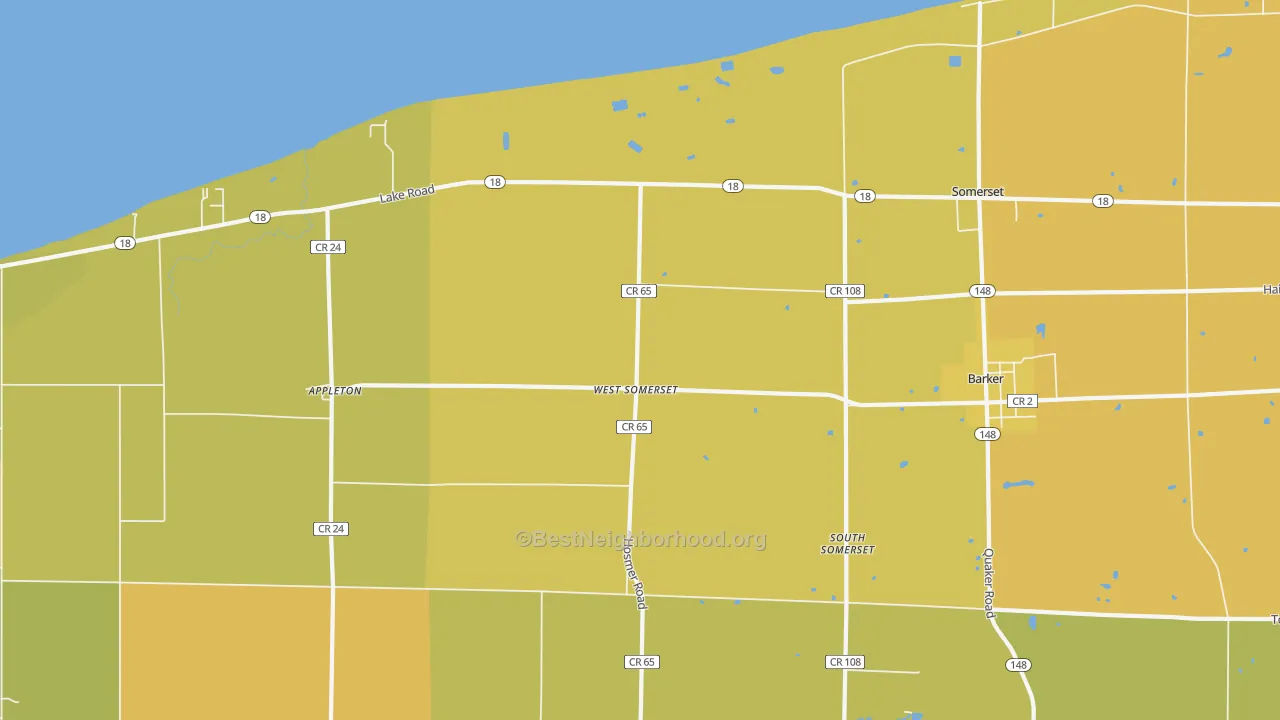 Map of the best neighborhoods in the West Somerset area, with better matches in green and worse matches in red