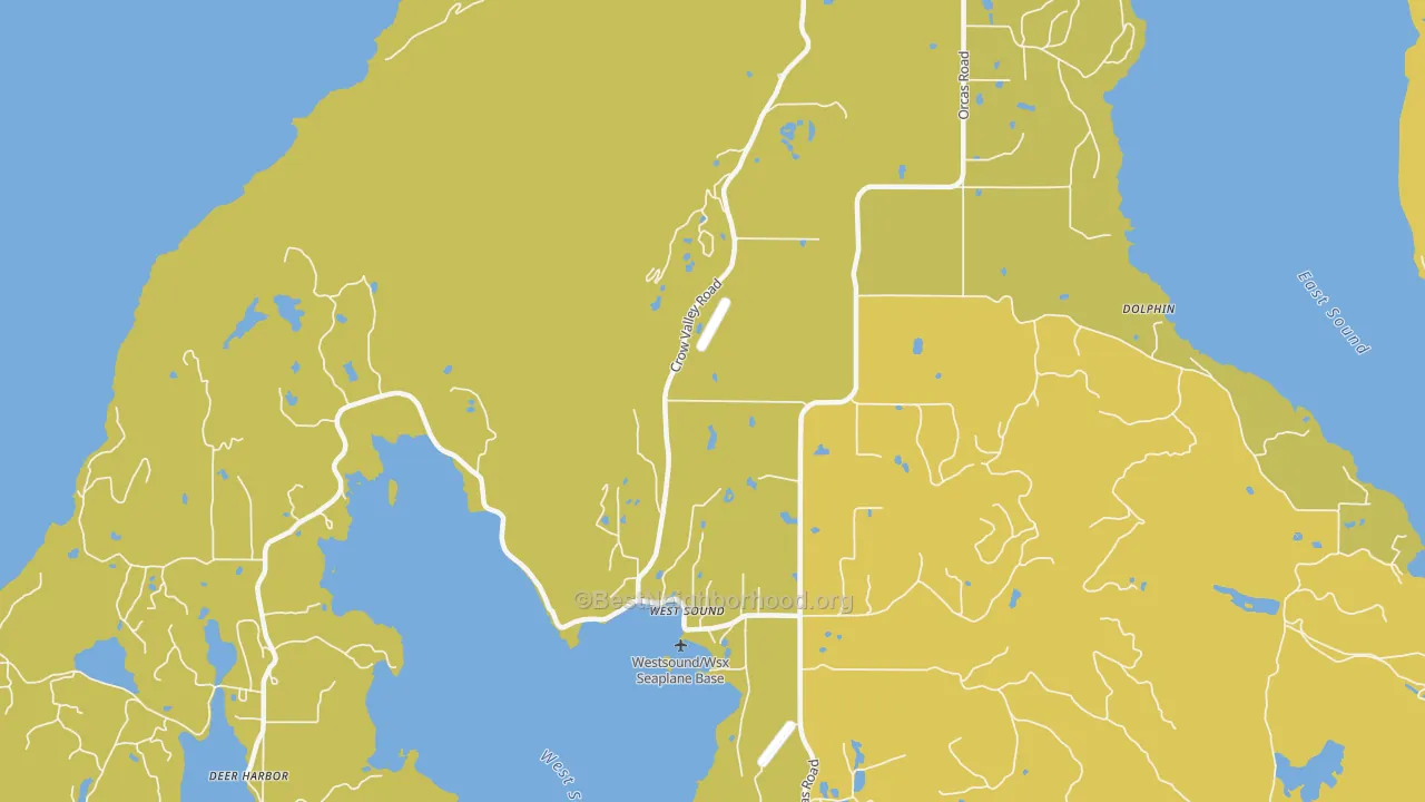 Map of the best neighborhoods in the West Sound area, with better matches in green and worse matches in red