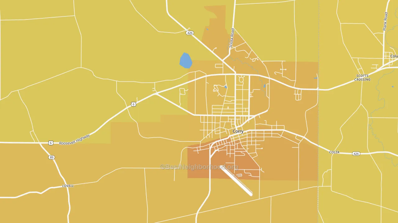 Map of the best neighborhoods in the West Spring Creek area, with better matches in green and worse matches in red