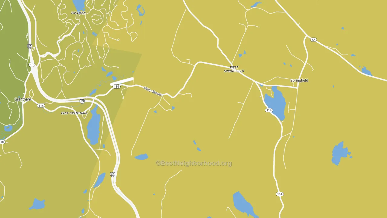 Map of the best neighborhoods in the West Springfield area, with better matches in green and worse matches in red