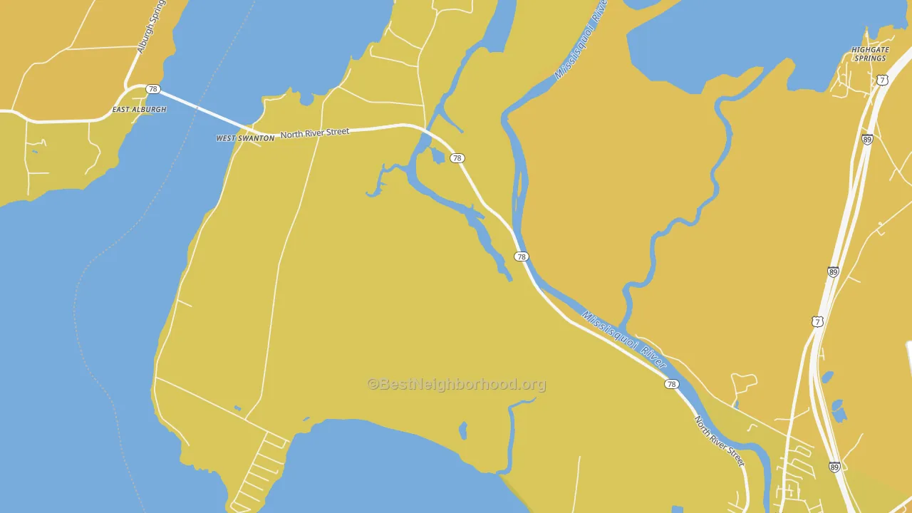 Map of the best neighborhoods in the West Swanton area, with better matches in green and worse matches in red