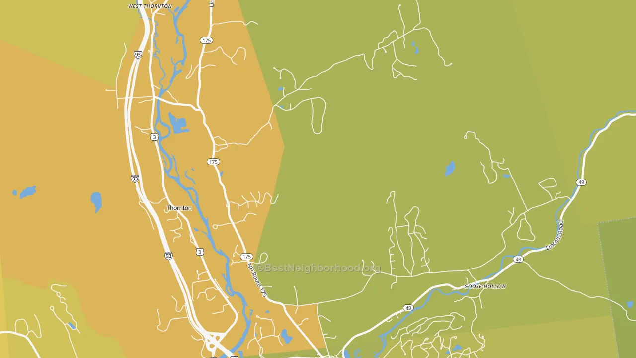 Map of the best neighborhoods in the West Thornton area, with better matches in green and worse matches in red