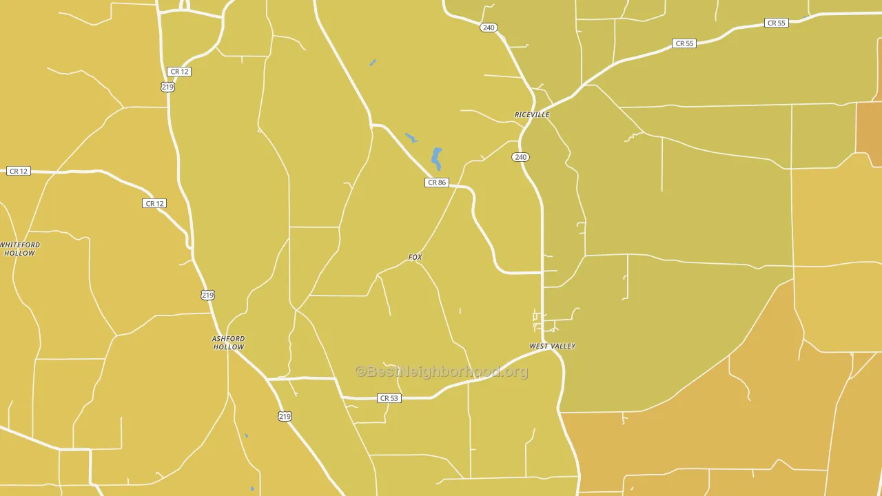Map of the best neighborhoods in the West Valley area, with better matches in green and worse matches in red