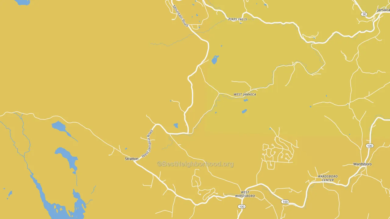 Map of the best neighborhoods in the West Wardsboro area, with better matches in green and worse matches in red