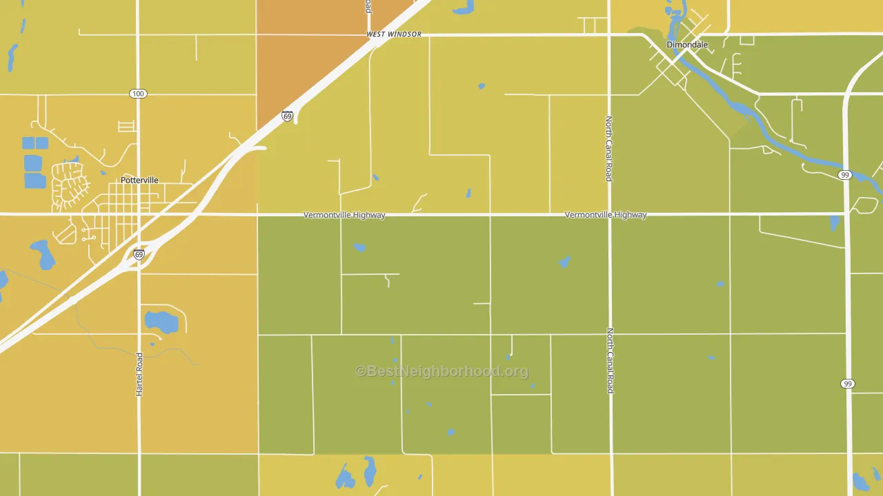 Map of the best neighborhoods in the West Windsor area, with better matches in green and worse matches in red