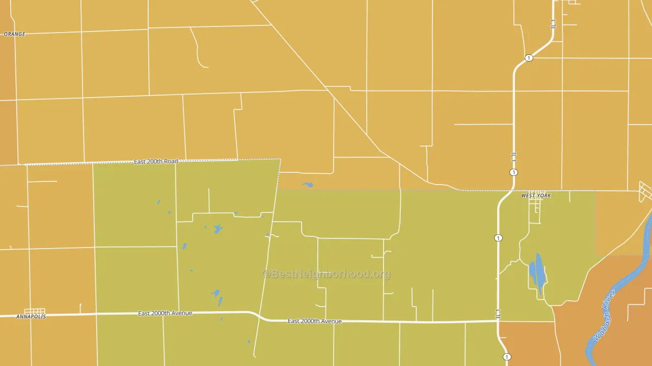 Map of the best neighborhoods in the West York area, with better matches in green and worse matches in red