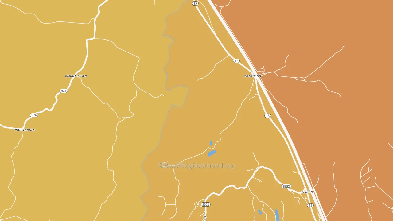 Map of the best neighborhoods in the Westbend area, with better matches in green and worse matches in red